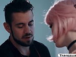 Pink haired TS lets stepbro fuck her ass 