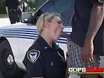 Criminal is taken to an alley where milf cops suck and  