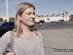 Picking up busty teen for action at parking lot 
