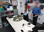 Shoplifter Angelica Cruz kneels and suck LPs bigcock 