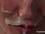 Naughty model gets jizz load on her face swallowing all 