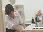 Subtitled CFNM Japanese masseuse ends up giving handjob 