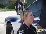 Busty white officer sucks criminals cock OUTDOORS 