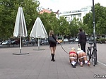 Busty blondes pissing on the street 