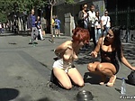 Dominant couple disgracing redhead in public 