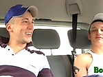 Cumthirsty gays enjoy car sex 