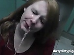Breasted young girl drinking piss from dick in a public 