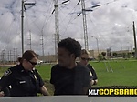 Milf cops make peeping tom bang their cock hungry cunts 