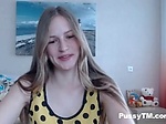 Blonde girl on webcam talking  